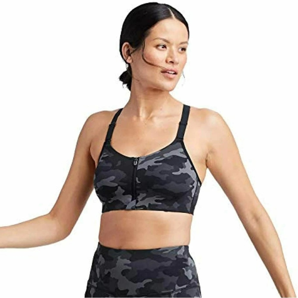All In Motion high support zip-front sports bra black/gray camouflage 36C